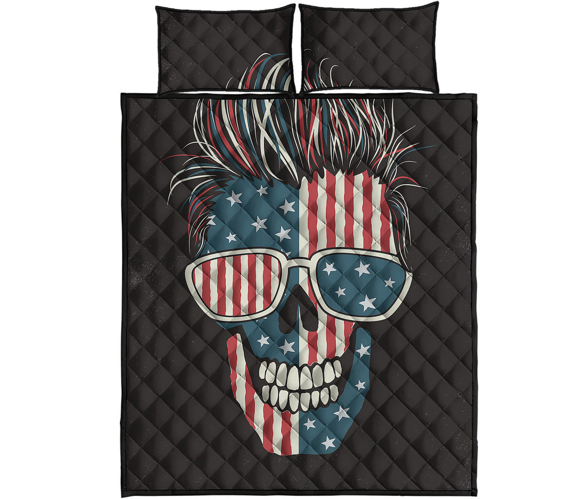 American Flag Skull Print Quilt Bed Set