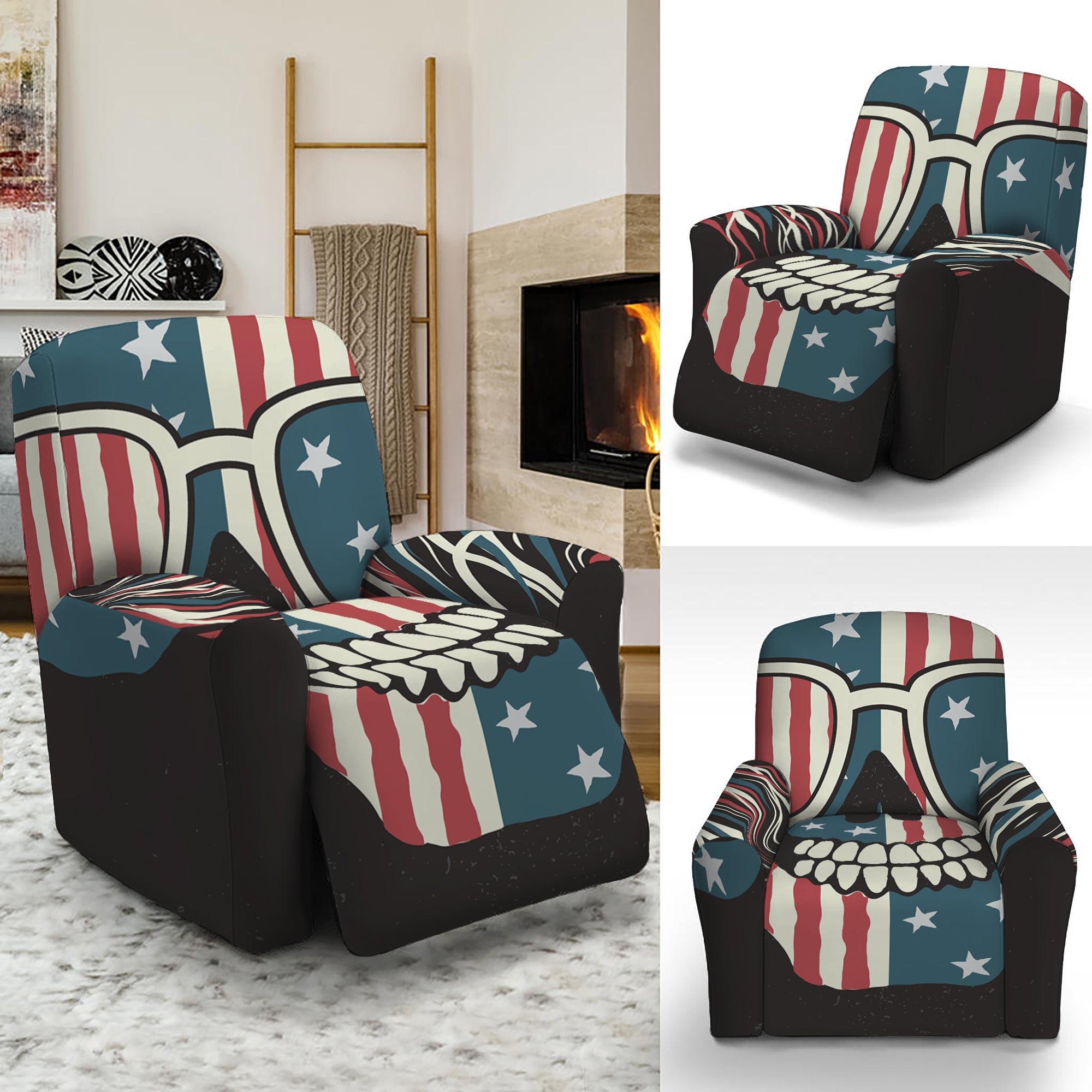 American Flag Skull Print Recliner Slipcover