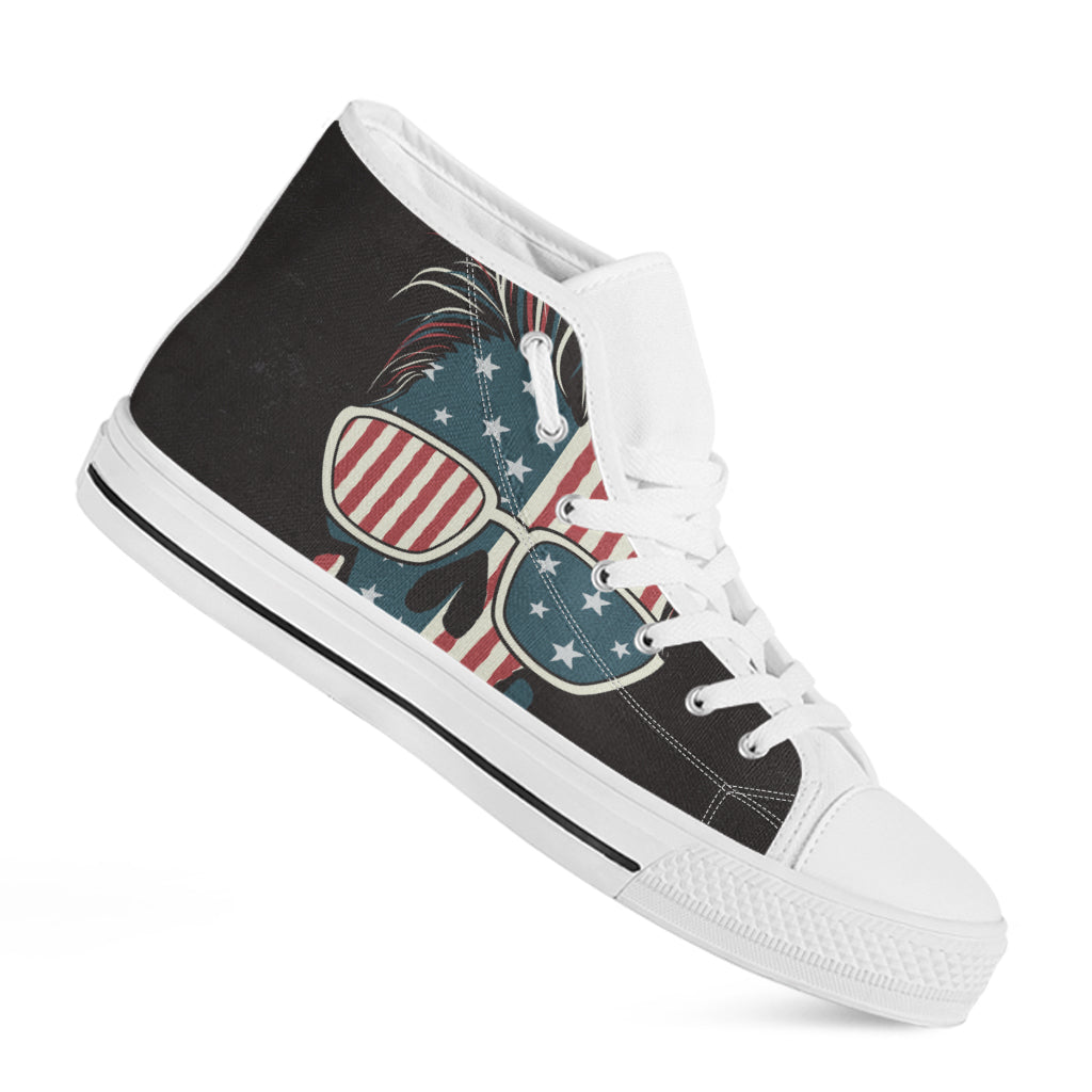 American Flag Skull Print White High Top Shoes