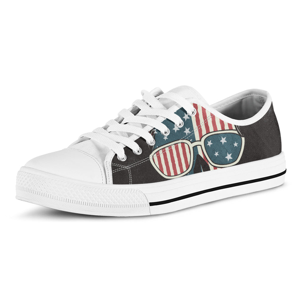 American Flag Skull Print White Low Top Shoes