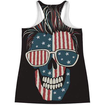 American Flag Skull Print Women's Racerback Tank Top
