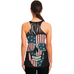 American Flag Skull Print Women's Racerback Tank Top