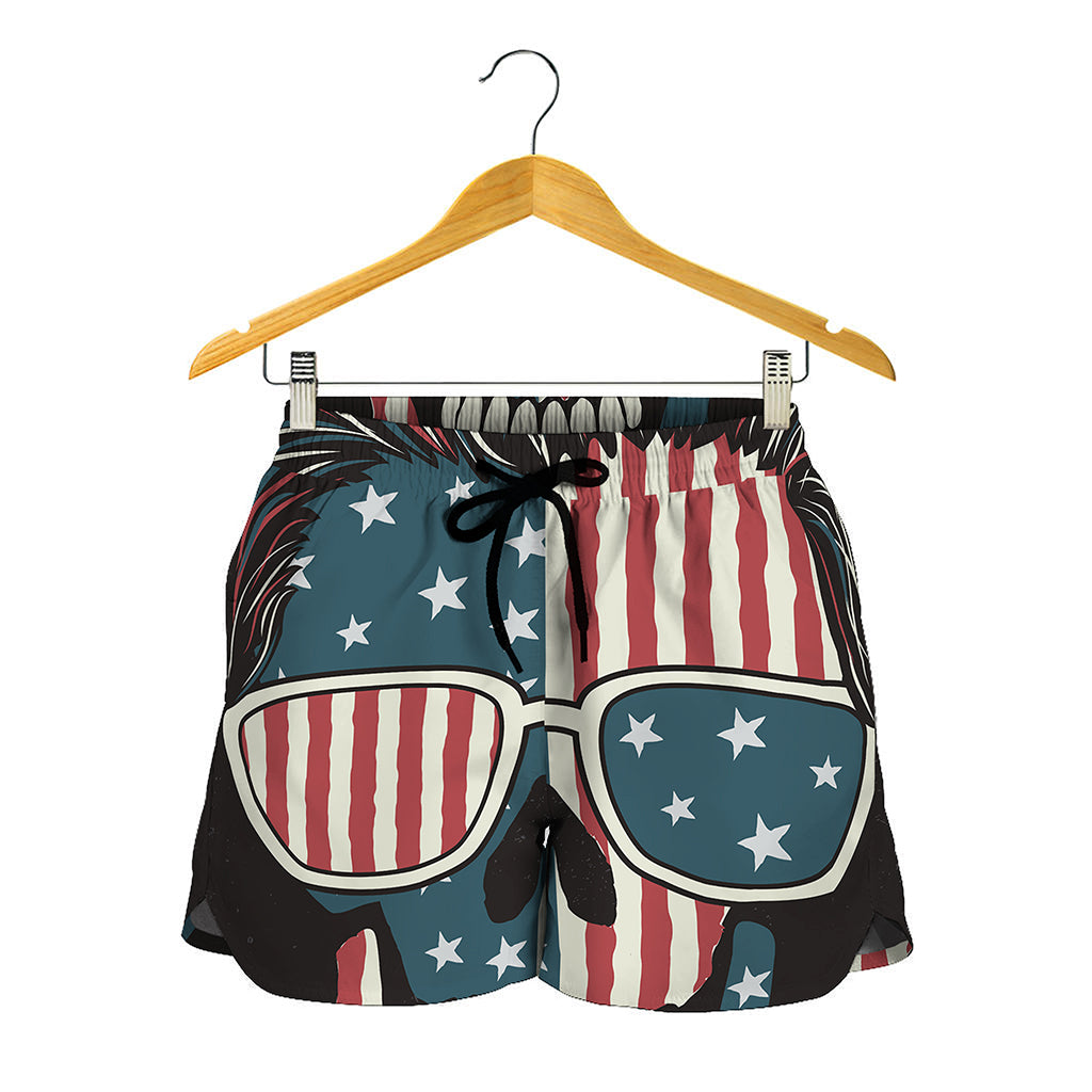 American Flag Skull Print Women's Shorts