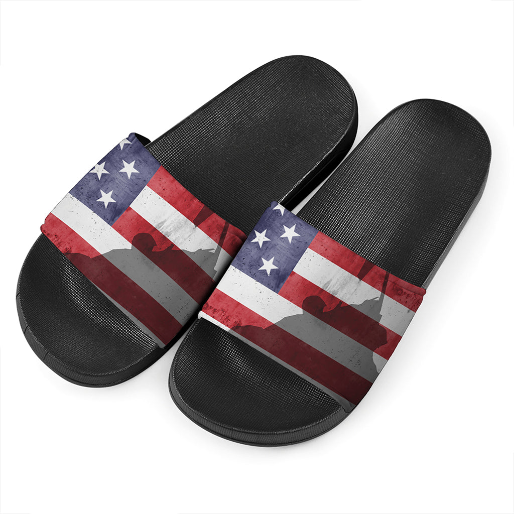 American Flag War Memorial Print Black Slide Sandals
