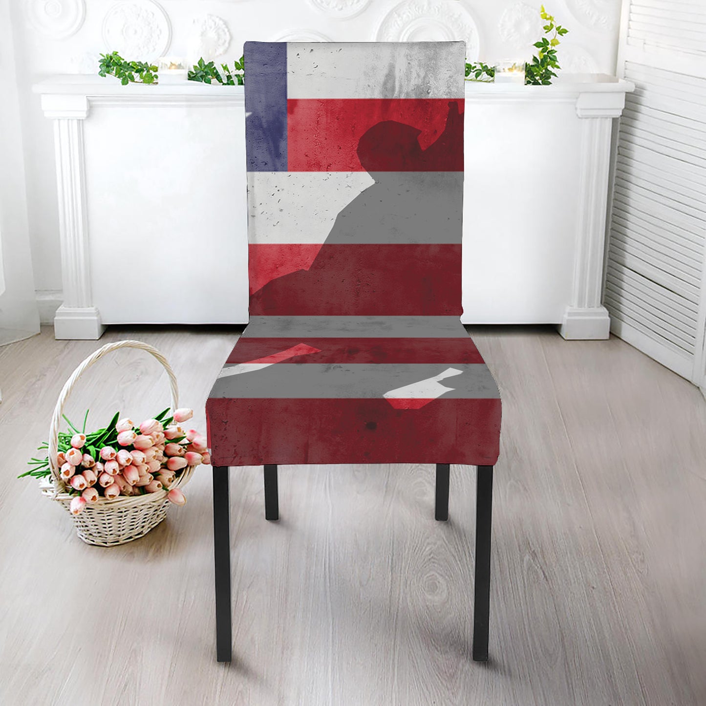 American Flag War Memorial Print Dining Chair Slipcover
