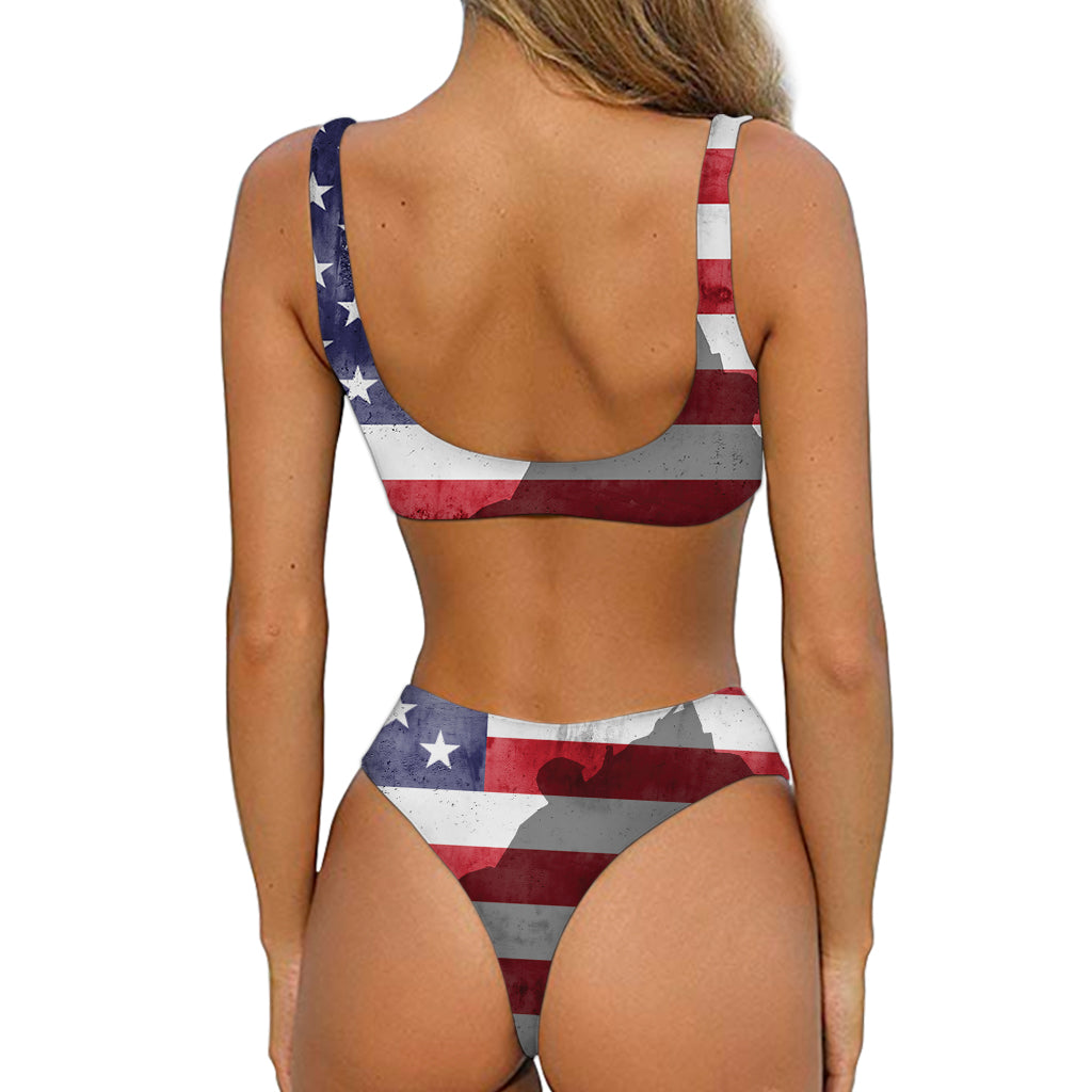 American Flag War Memorial Print Front Bow Tie Bikini