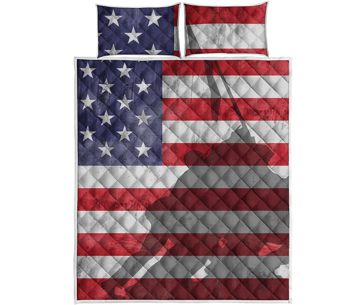 American Flag War Memorial Print Quilt Bed Set