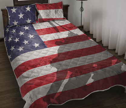 American Flag War Memorial Print Quilt Bed Set