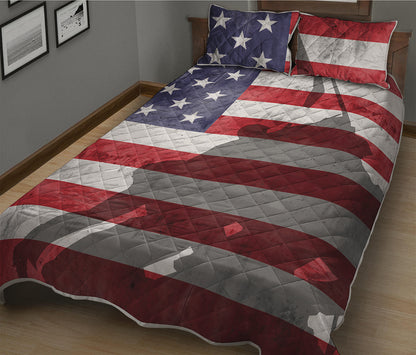 American Flag War Memorial Print Quilt Bed Set