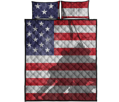 American Flag War Memorial Print Quilt Bed Set