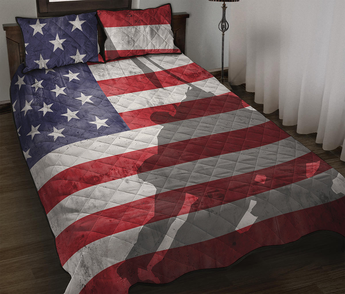 American Flag War Memorial Print Quilt Bed Set