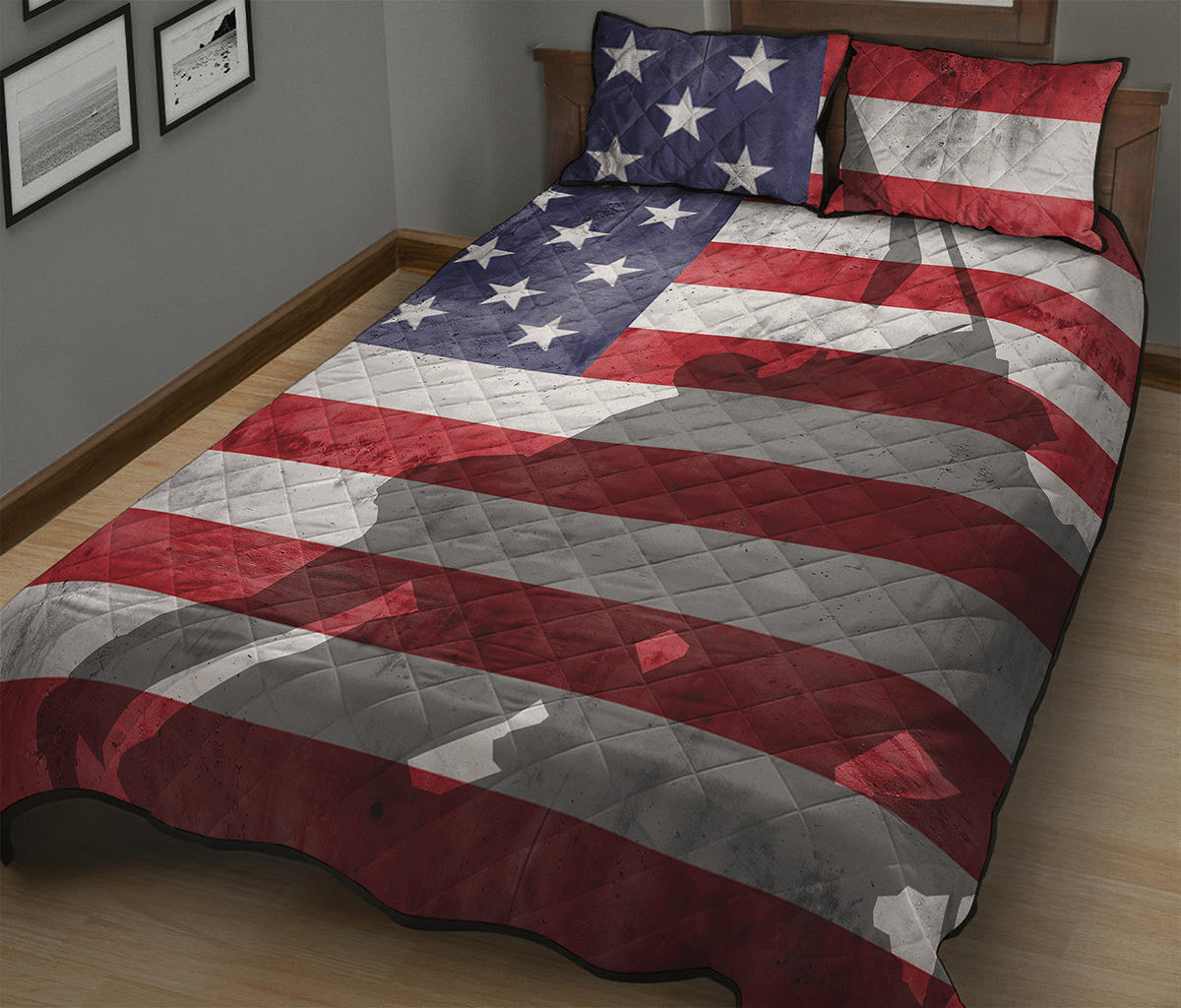 American Flag War Memorial Print Quilt Bed Set