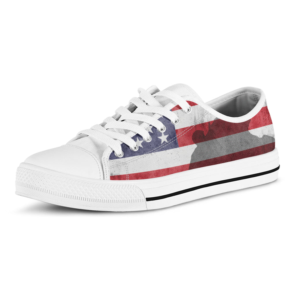 American Flag War Memorial Print White Low Top Shoes