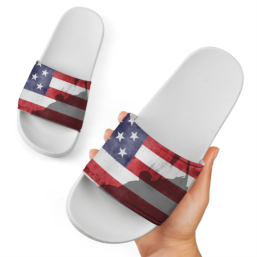 American Flag War Memorial Print White Slide Sandals