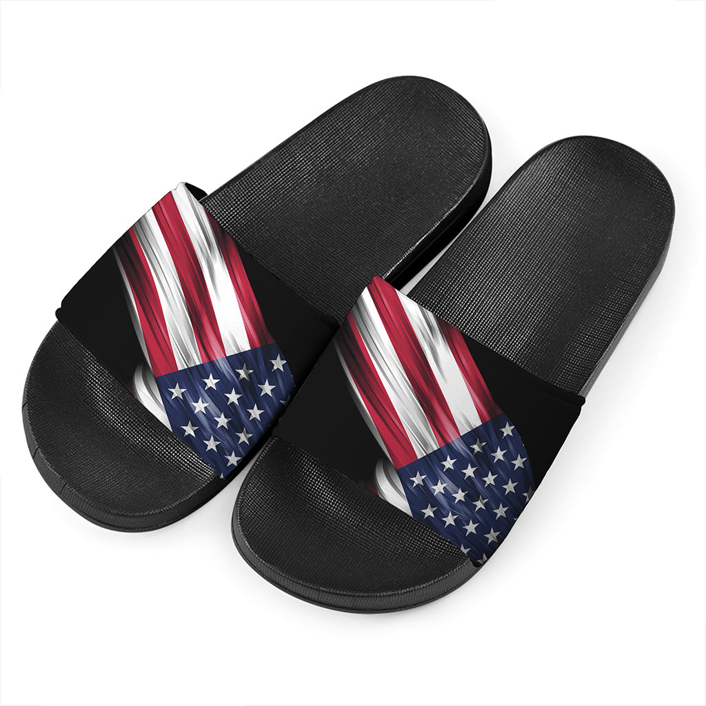 American Flag Wing Print Black Slide Sandals