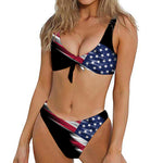American Flag Wing Print Front Bow Tie Bikini
