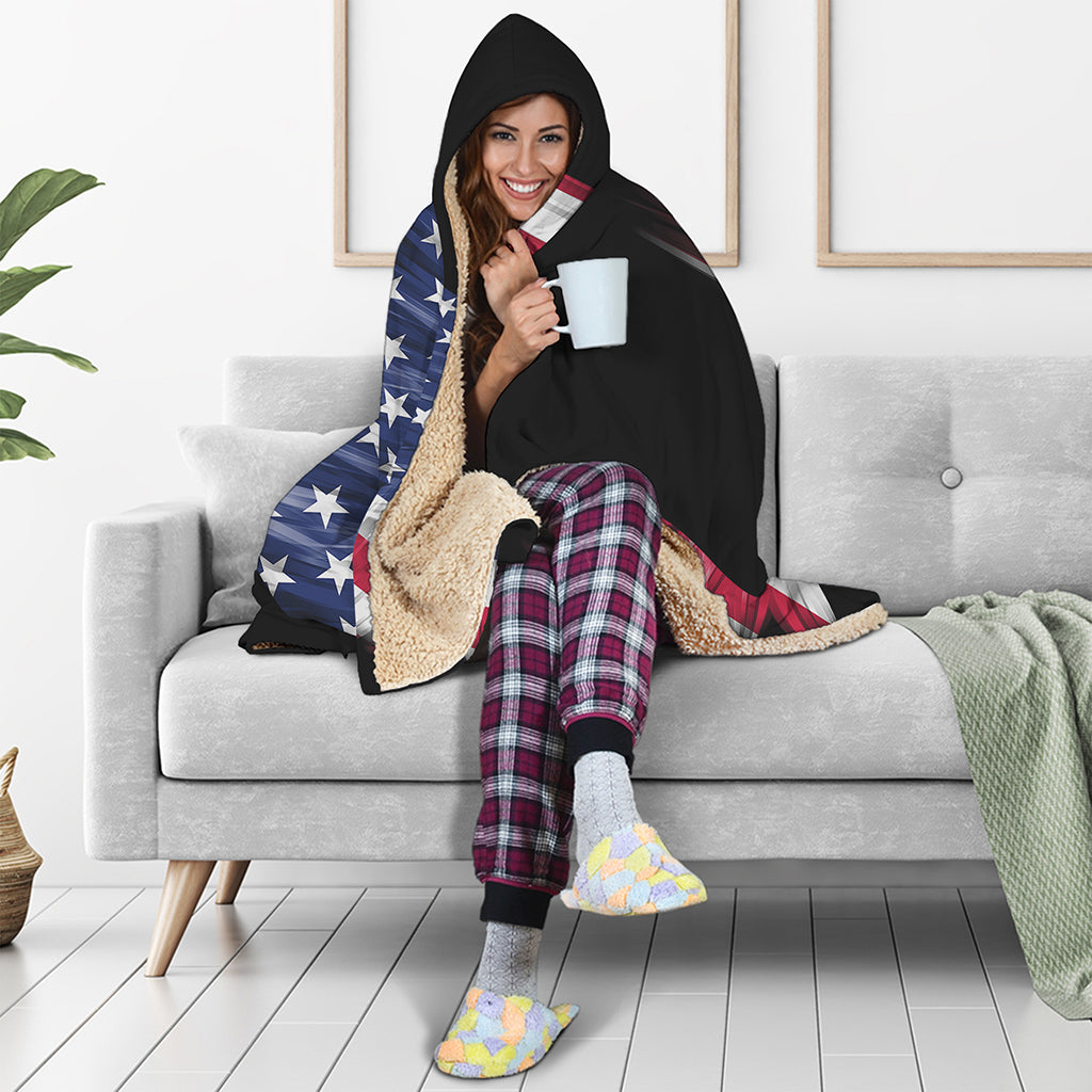 American Flag Wing Print Hooded Blanket