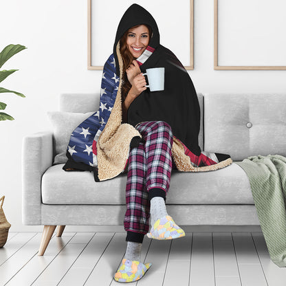 American Flag Wing Print Hooded Blanket