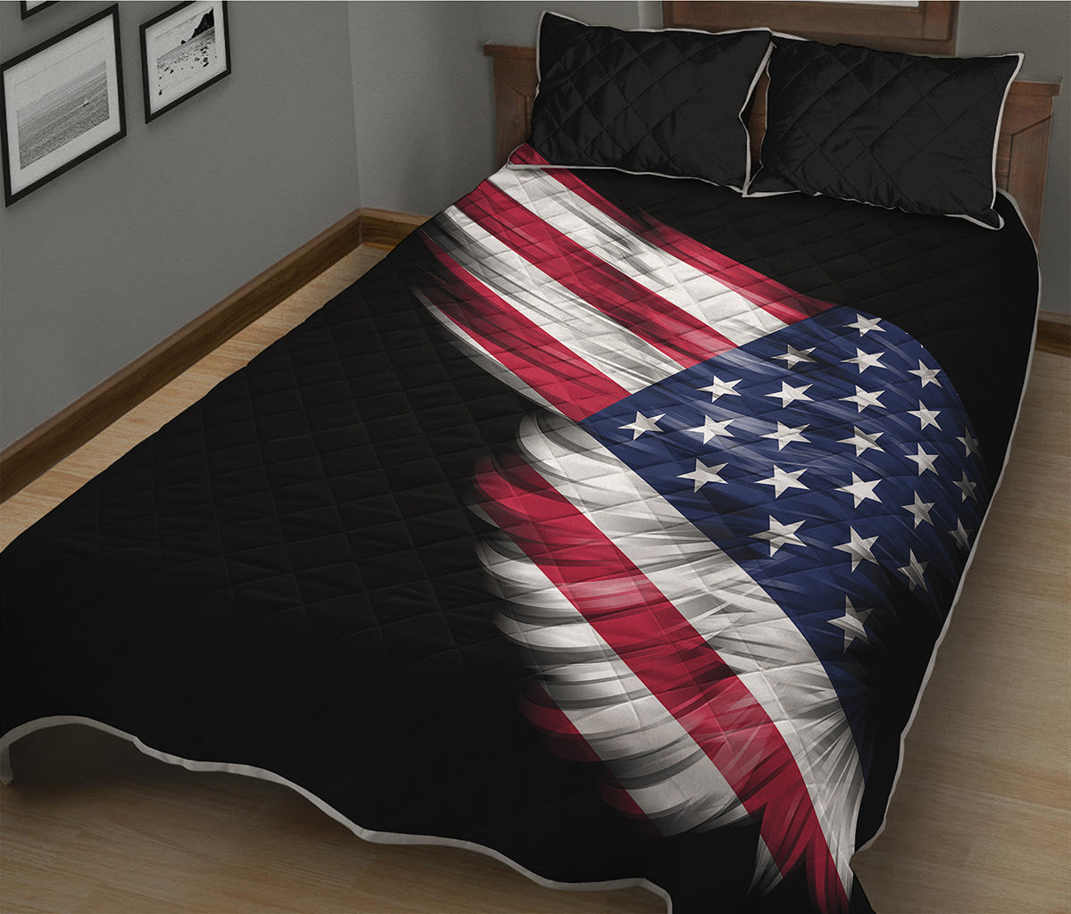 American Flag Wing Print Quilt Bed Set