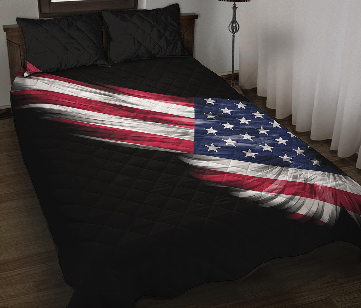 American Flag Wing Print Quilt Bed Set