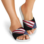 American Flag Wing Print White Slide Sandals