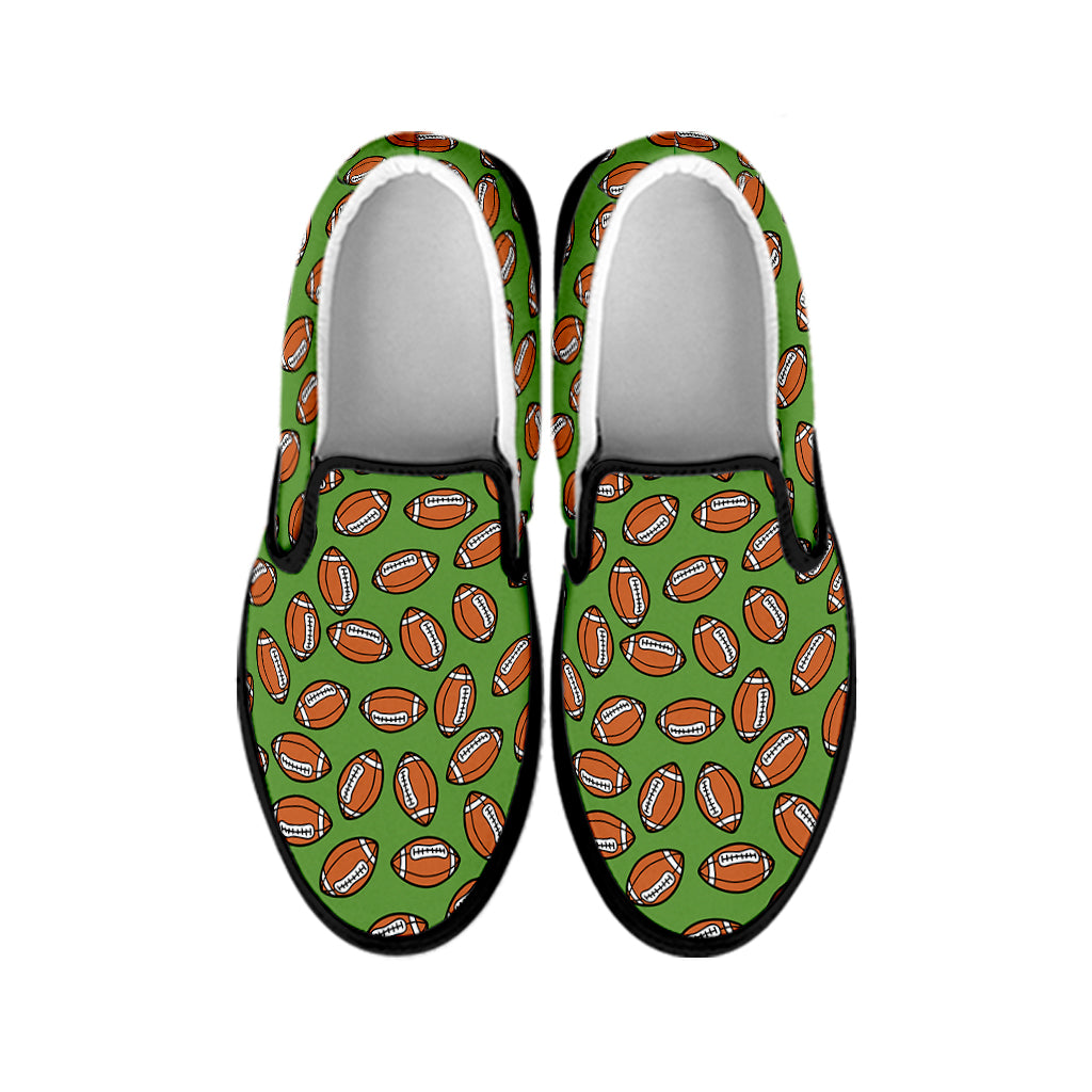 American Football Ball Pattern Print Black Slip On Shoes