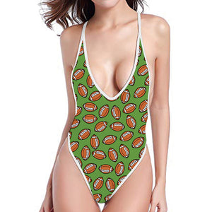 American Football Ball Pattern Print One Piece High Cut Swimsuit