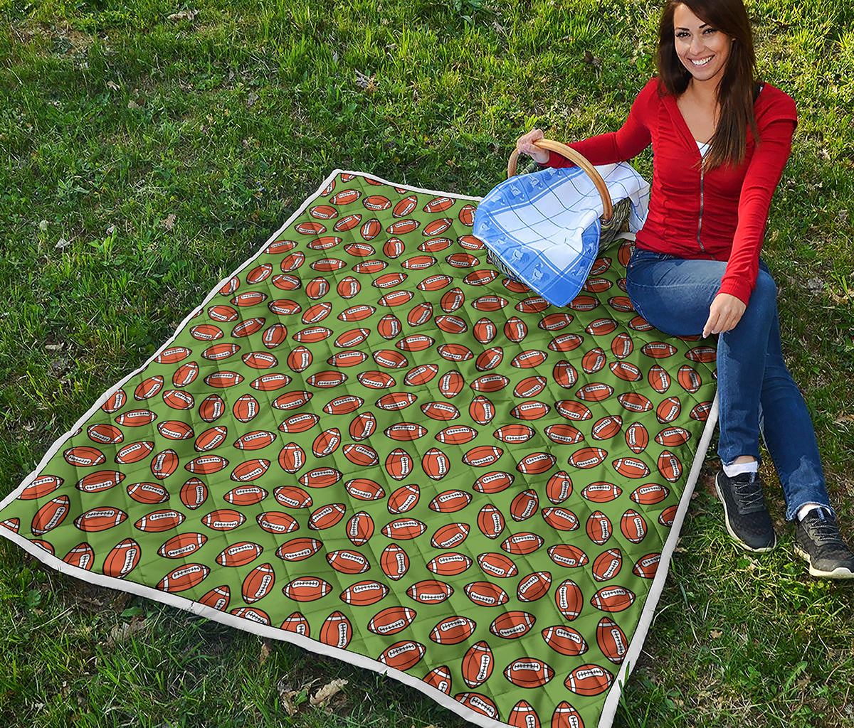 American Football Ball Pattern Print Quilt