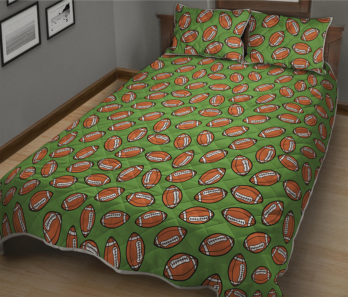 American Football Ball Pattern Print Quilt Bed Set