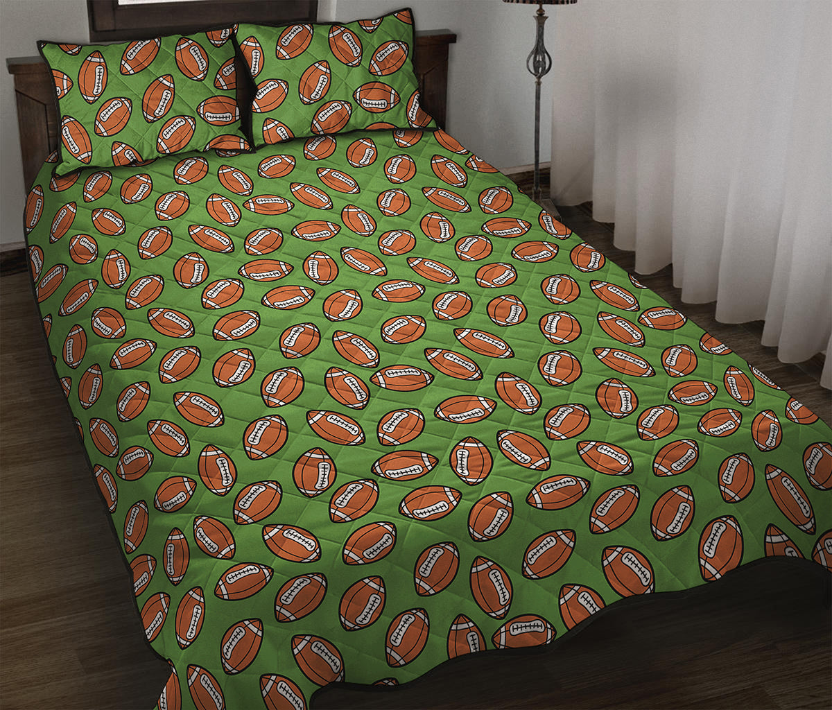 American Football Ball Pattern Print Quilt Bed Set