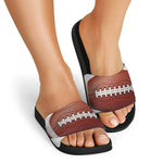 American Football Ball Print Black Slide Sandals