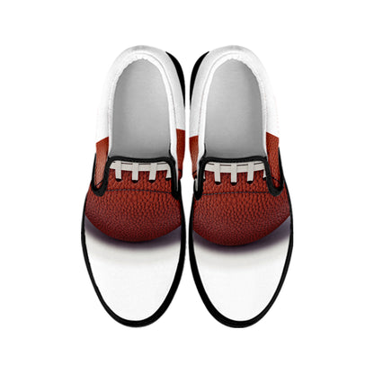 American Football Ball Print Black Slip On Shoes