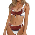 American Football Ball Print Front Bow Tie Bikini