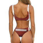American Football Ball Print Front Bow Tie Bikini