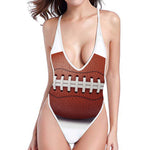 American Football Ball Print High Cut One Piece Swimsuit
