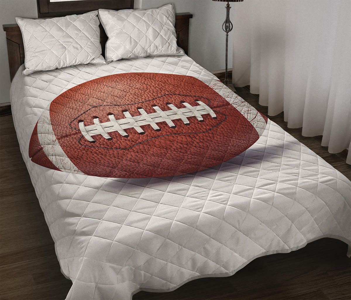 American Football Ball Print Quilt Bed Set