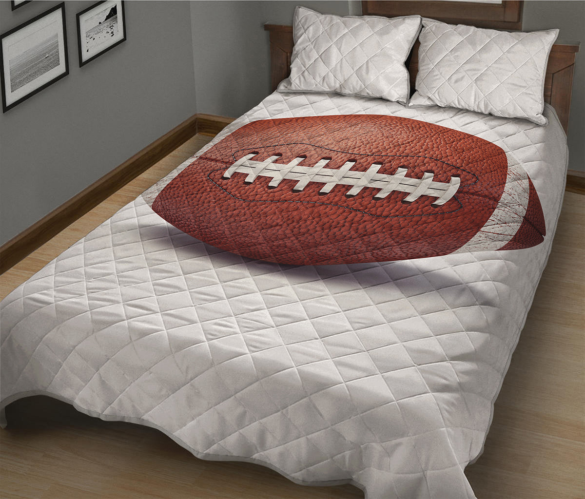 American Football Ball Print Quilt Bed Set