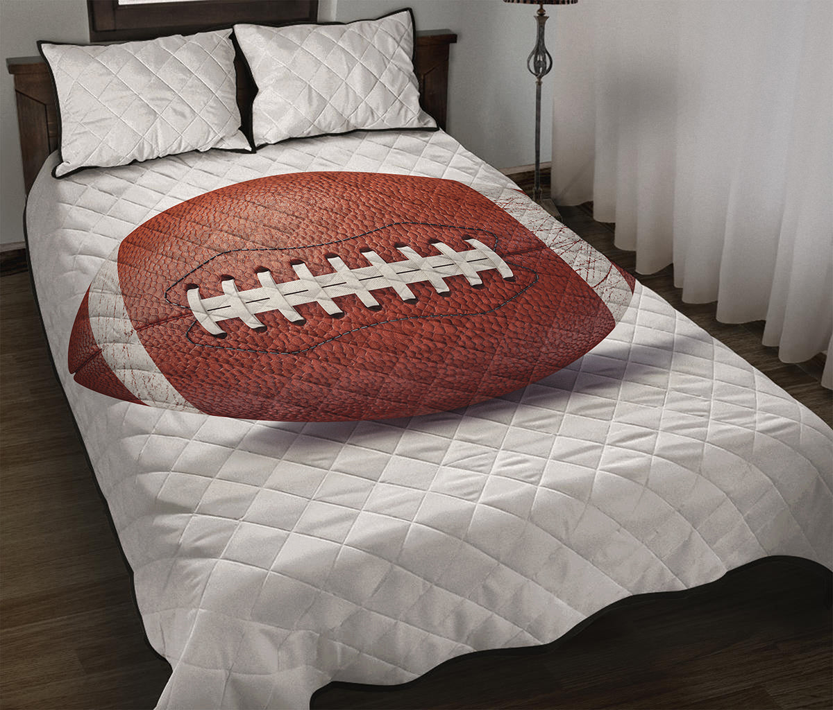 American Football Ball Print Quilt Bed Set