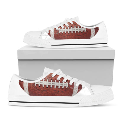 American Football Ball Print White Low Top Shoes