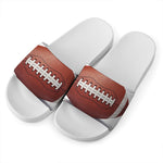 American Football Ball Print White Slide Sandals