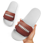 American Football Ball Print White Slide Sandals