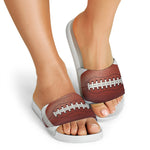 American Football Ball Print White Slide Sandals