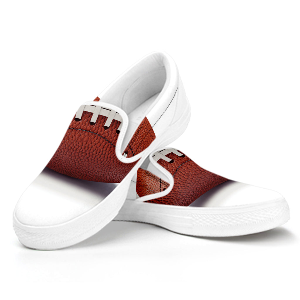 American Football Ball Print White Slip On Shoes
