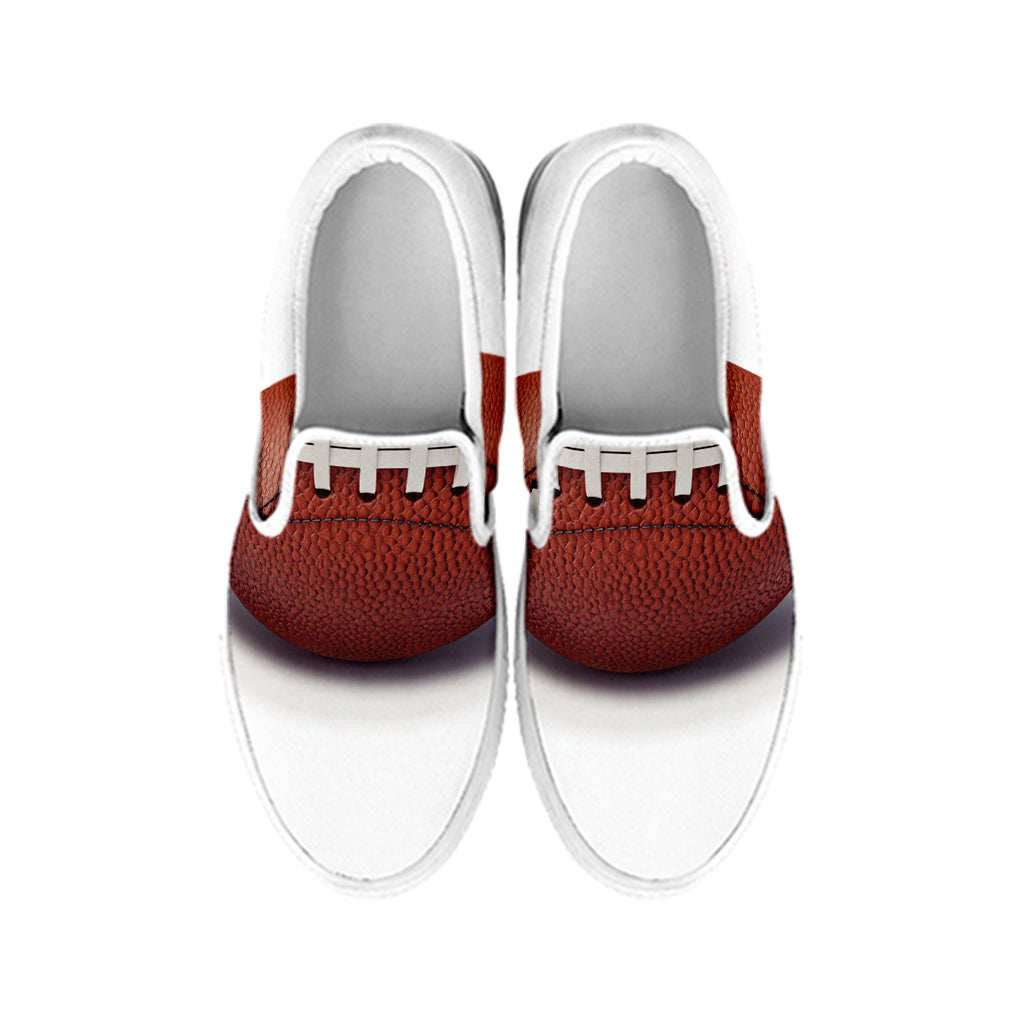 American Football Ball Print White Slip On Shoes