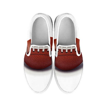 American Football Ball Print White Slip On Shoes