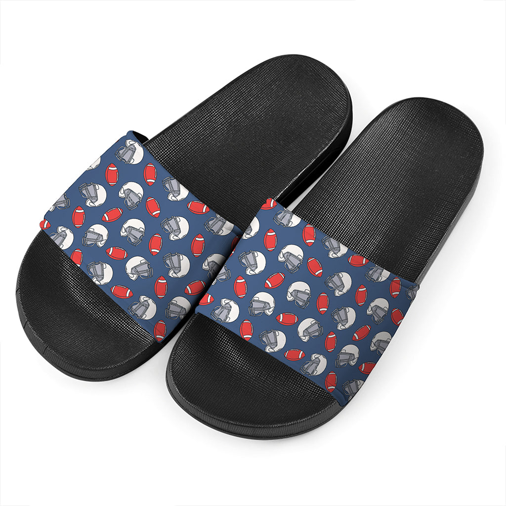 American Football Pattern Print Black Slide Sandals