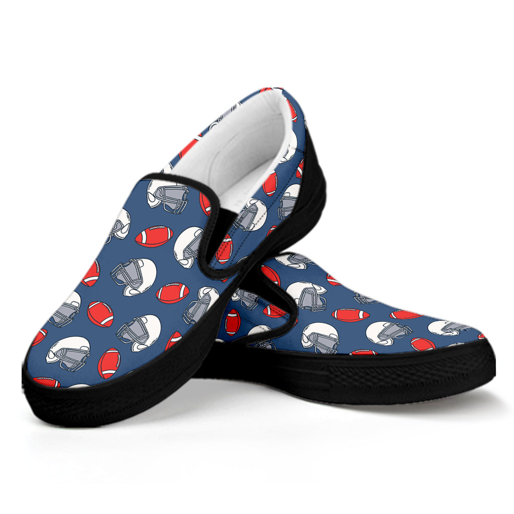 American Football Pattern Print Black Slip On Shoes