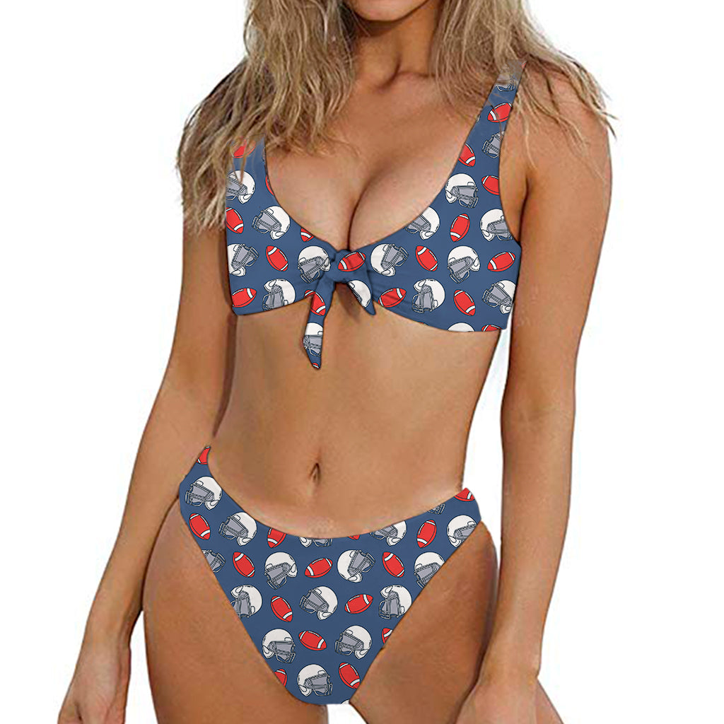 American Football Pattern Print Front Bow Tie Bikini