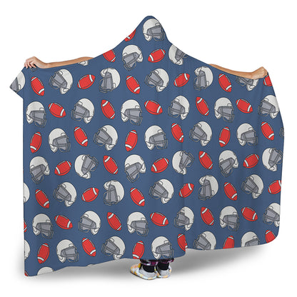 American Football Pattern Print Hooded Blanket