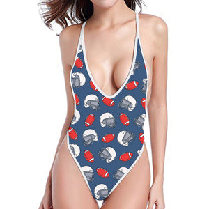 American Football Pattern Print One Piece High Cut Swimsuit